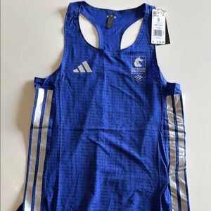 adidas Boston Marathon 2024 Blue Tank Top with Silver Accents